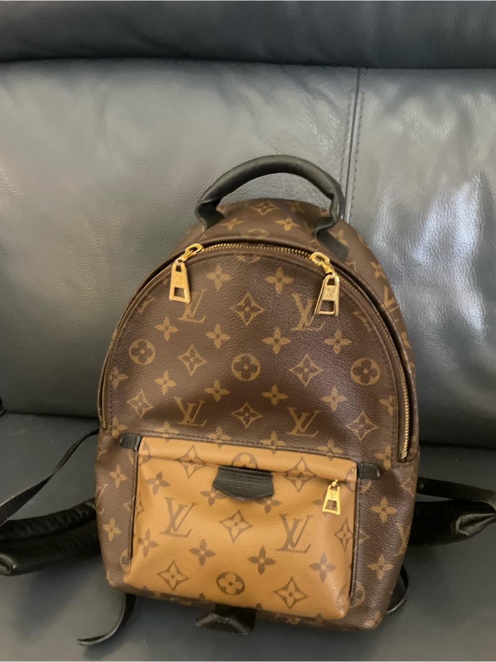 Louis Vuitton Brown Monogram Backpack with Tan Front Pocket